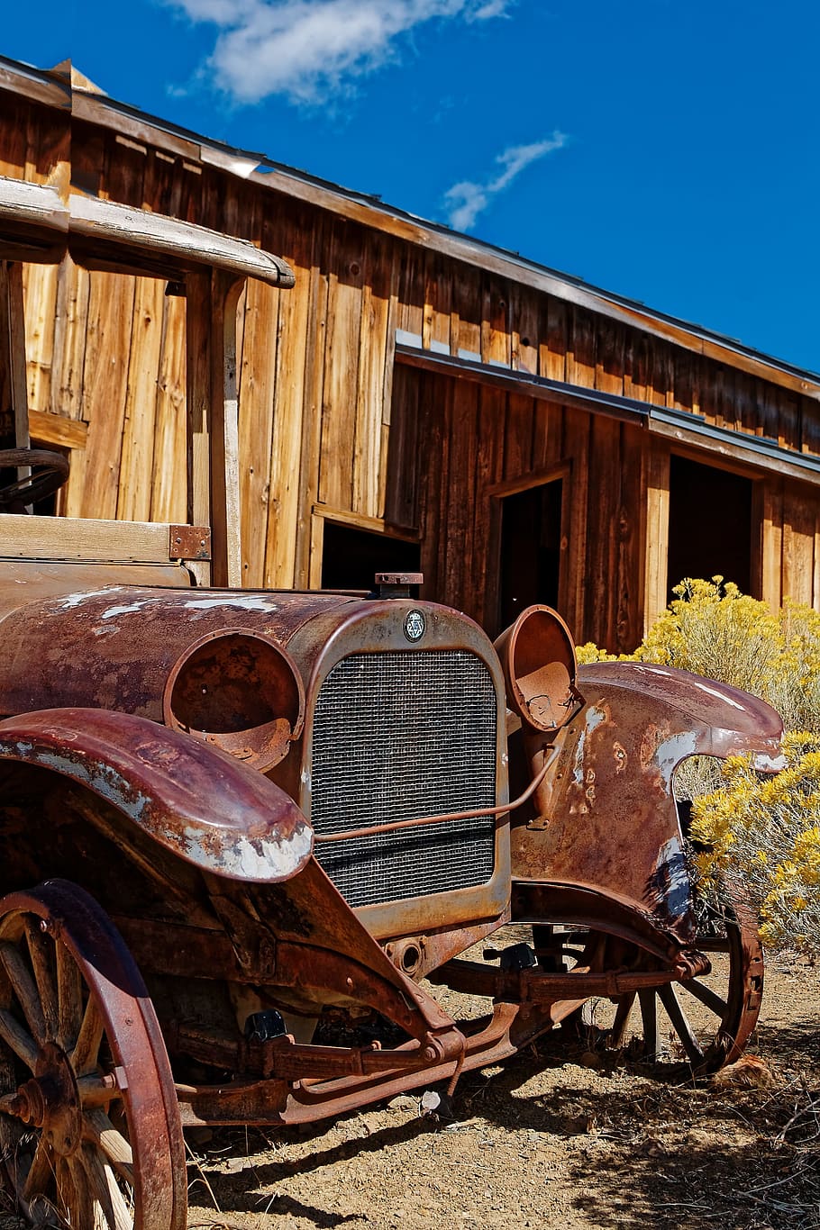 old car, stainless, ghost town, berlin, nevada, america, usa, travel, leave, desert