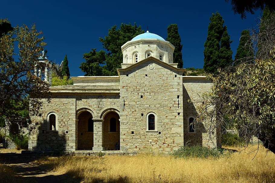 church, greece, samos, greek church, kirchlein, architecture, lime, facade, built structure, plant