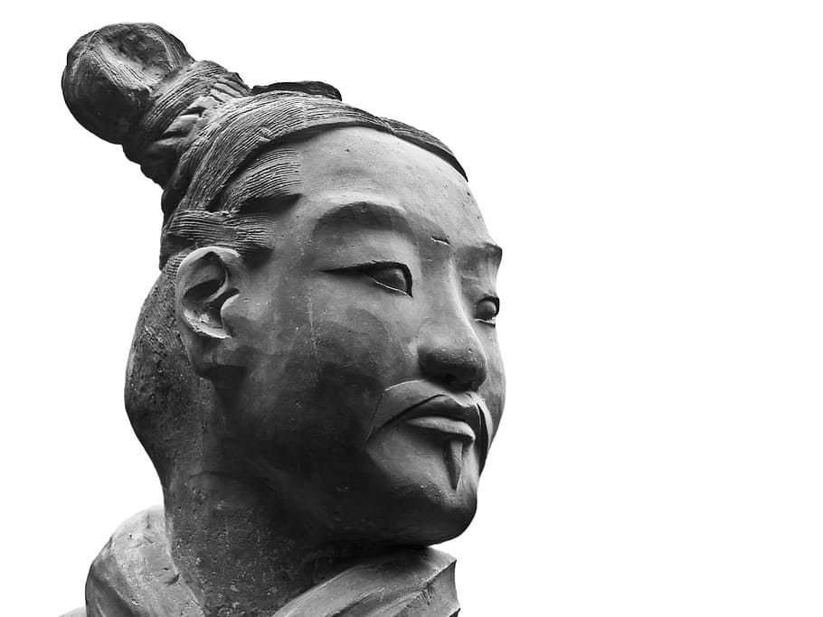 human, concrete, statue head, daytime, terracotta army, china, xi'an, soldier, statue, buried