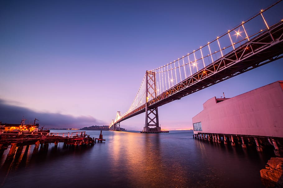 malam, Bay Bridge, Treasure Island, San Francisco, Di Malam Hari, arsitektur, jembatan, kota, lampu kota, gelap