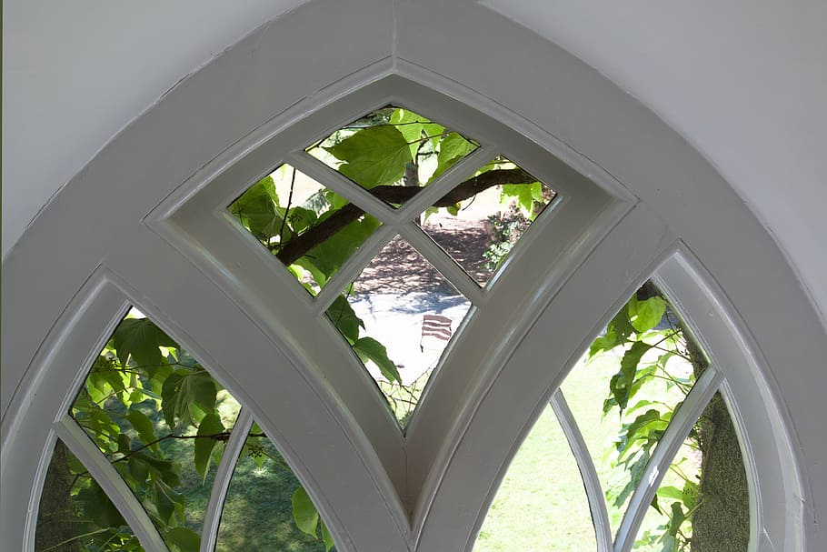 ventana, arco apuntado, antiguo, vidrio de ventana, históricamente, hogar, edificio, arquitectura, planta, estructura construida