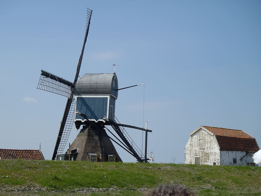 mill, netherlands, landscape, holland, wind mill, historic mill, dyke, historic building, renewable energy, wind power