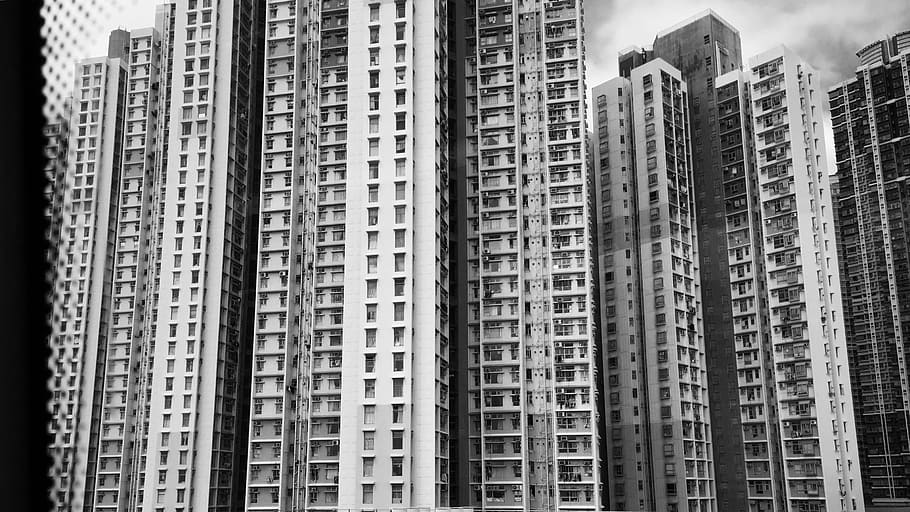 hong kong, hk, building, black and white, building exterior, built structure, architecture, city, tall - high, office building exterior