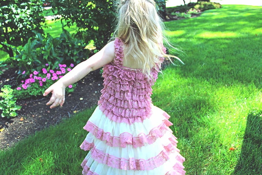 girl, pink, dress, twirl, young, child, joy, fun, cute, lifestyle