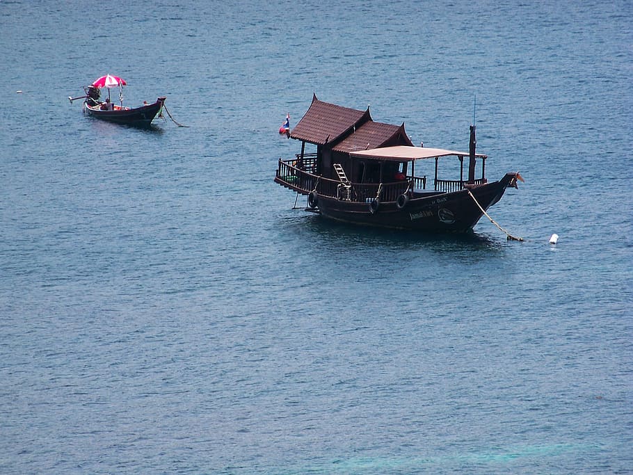 water, boat, boats, thailand, koh tao, nautical vessel, transportation, mode of transportation, waterfront, sea