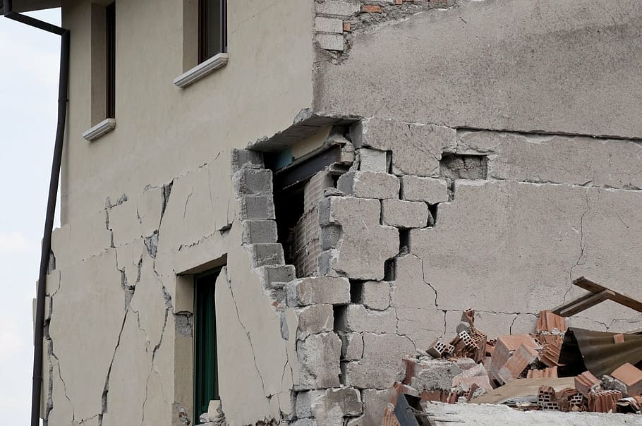 photography, white, concrete, building, earthquake, rubble, collapse, disaster, house, roads