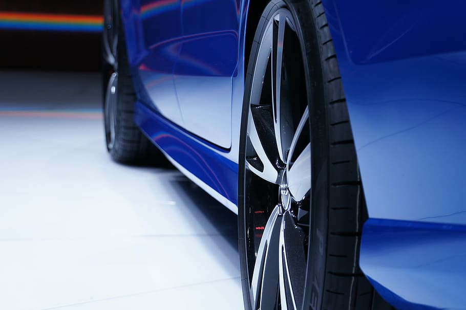 blue, vehicle, white, surface, automotive, car, rim, audi, wheel, automobile
