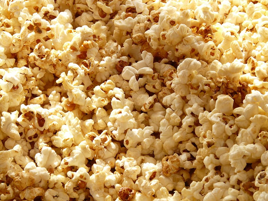 close-up photo, popcorns, popcorn, corn, cinema, grains, sweet, salty, snack, nibble