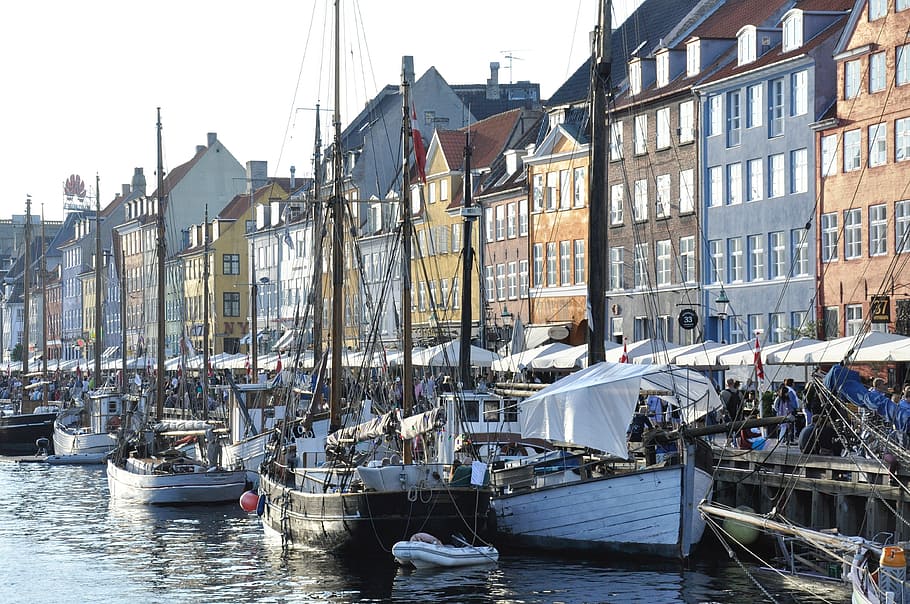 코펜하겐, 새로운 항구, 항구, 배, 건물 외관, 교통, 건축물, 해상 선박, 물, 운송 수단
