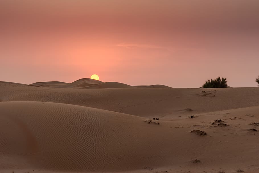 dubai, paisagem, areia, natureza, cênico, deserto, pôr do sol, sol, duna, árido