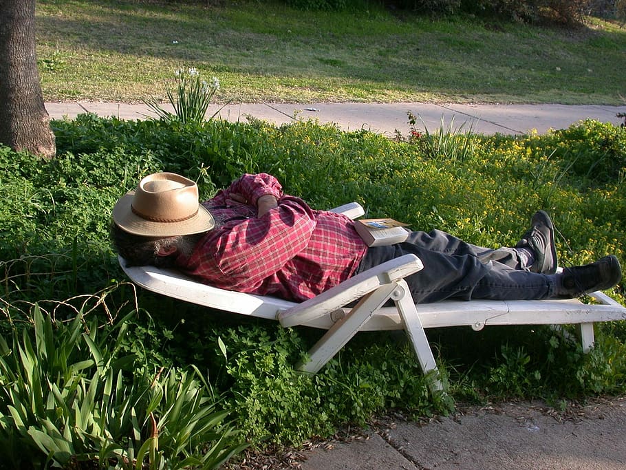 Sleeping, Nap, Hat, Springtime, Lounge, grass, outdoors, day, lying down, togetherness