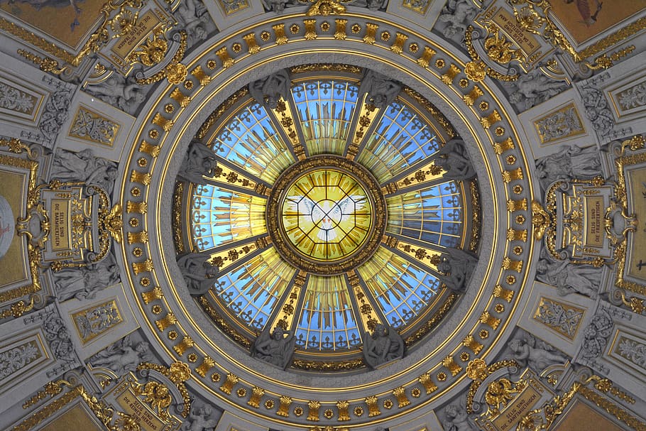 cathedral, dome, architecture, ceiling, church, stained, glass, interior, art, circle