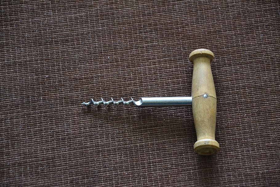 corkscrew, the stopper, open, wine, bottle opener, indoors, metal, close-up, still life, table