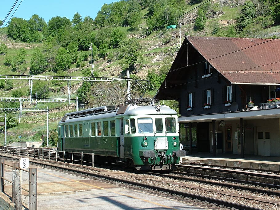 railway, railcar, historically, switzerland, bls, bls südrampe, ausserberg, 2004, rail transportation, transportation