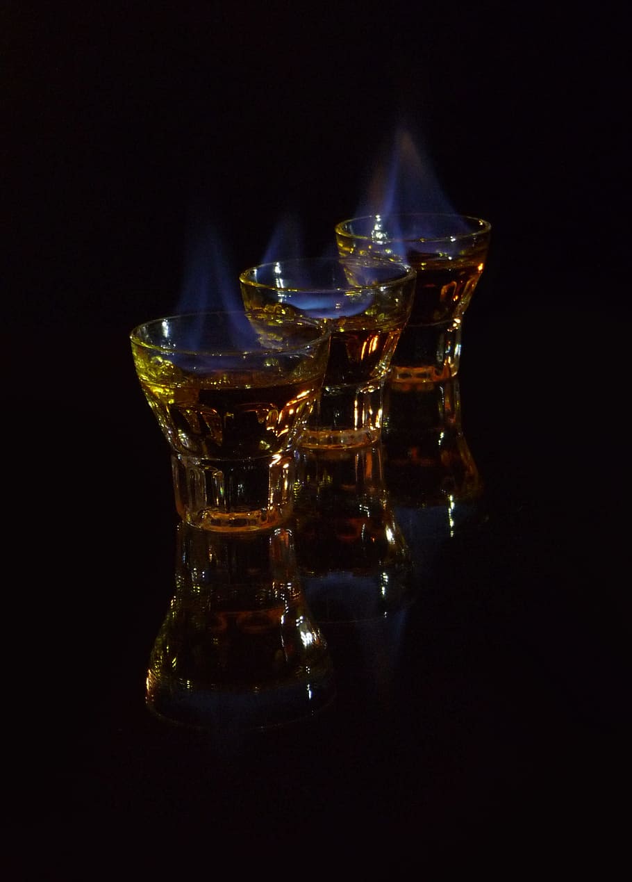 Flaming, Shot, Alcohol, Fire, Flame, Burn, flaming shot, fire, flame, shot glass, reflection