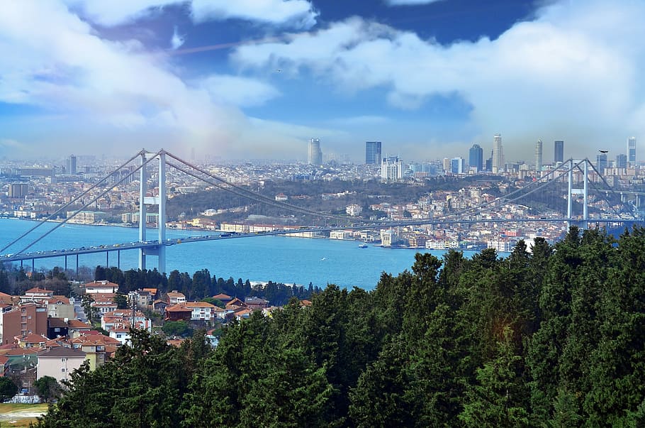 flowing, turkey cityscape, River, Istanbul, Turkey, cityscape, clouds, photos, landscape, public domain