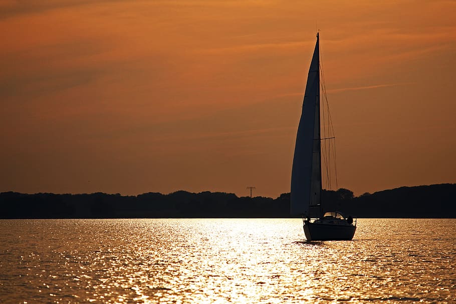 greifswalder bodden, sail, leisure, sailing, coast, water, baltic sea, sea, water sports, sunset