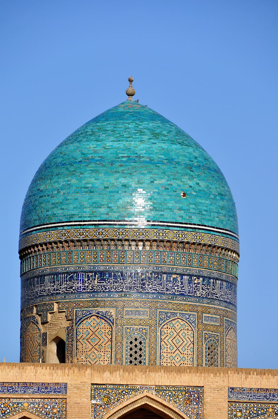 uzbekistan, central asia, dome, turquoise, building exterior, architecture, built structure, clear sky, religion, sky