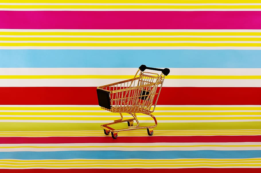 brown, black, shopping cart, gold, shopping, shop, sale, buy, business, consumerism