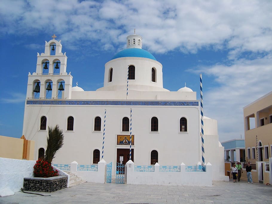 gereja, gereja ortodoks, yunani, biru, putih, pulau, cyclades, mykonos, liburan, perjalanan