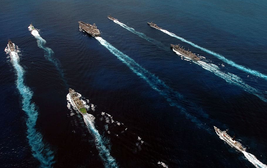 pacific ocean, sea, water, uss john stennis, carrier strike force, ships, navy, military, outside, formation