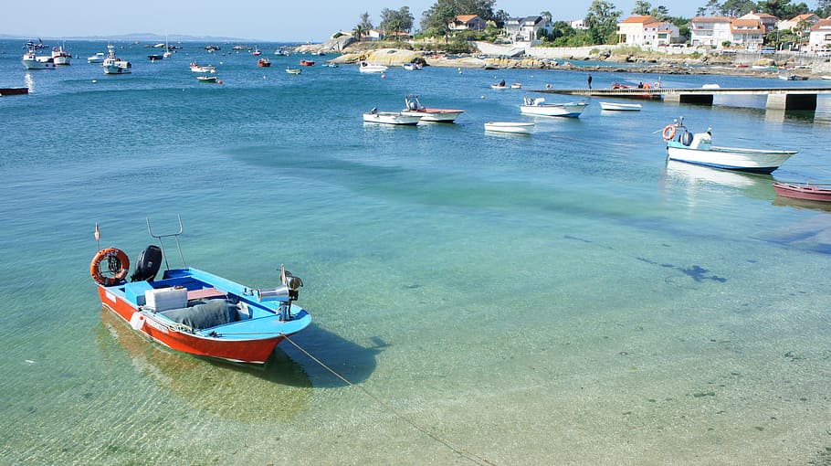 Landscape, Barca, Sea, Galicia, blue, shore, nautical Vessel, beach, summer, water