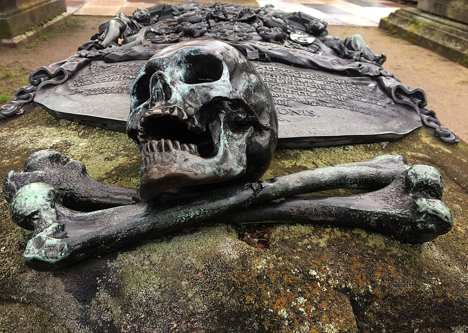 human, skull, bones, rock, skeleton, scary, teeth, fear, tombstone, grave