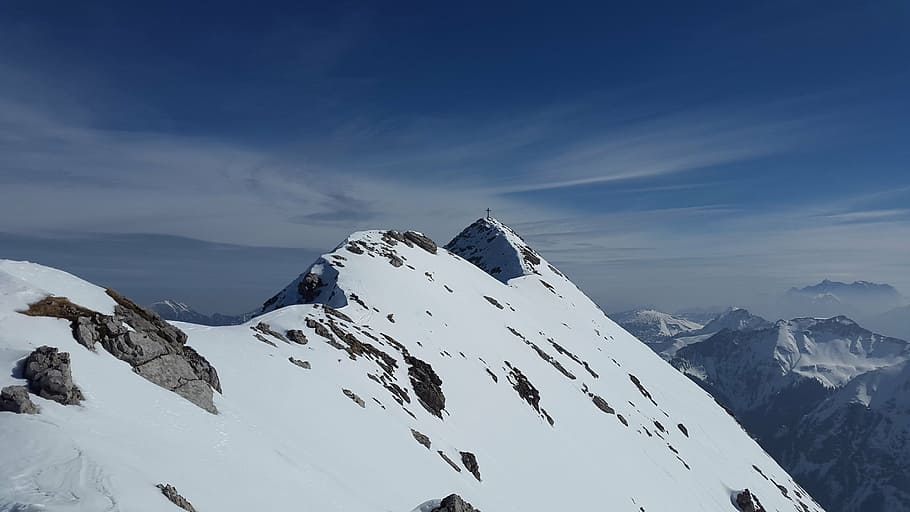 snow, covered, mountain, daytime, gaishorn, alpine, tannheimer mountains, allgäu, summit, rocky