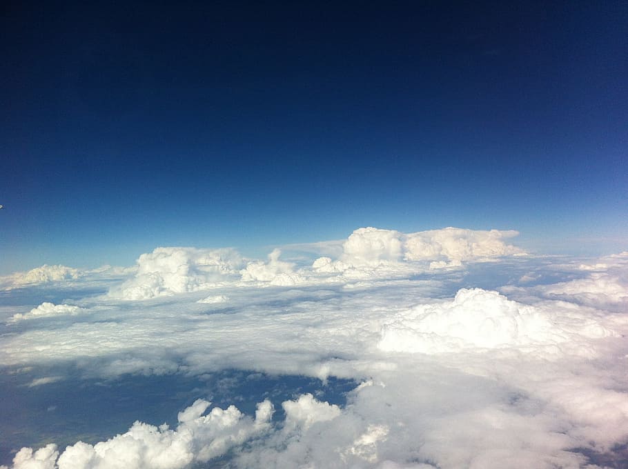 曇り空, 雲, 空, 青, 雲の上, 飛行機から, ビュー, 旅行, 飛ぶ, 展望