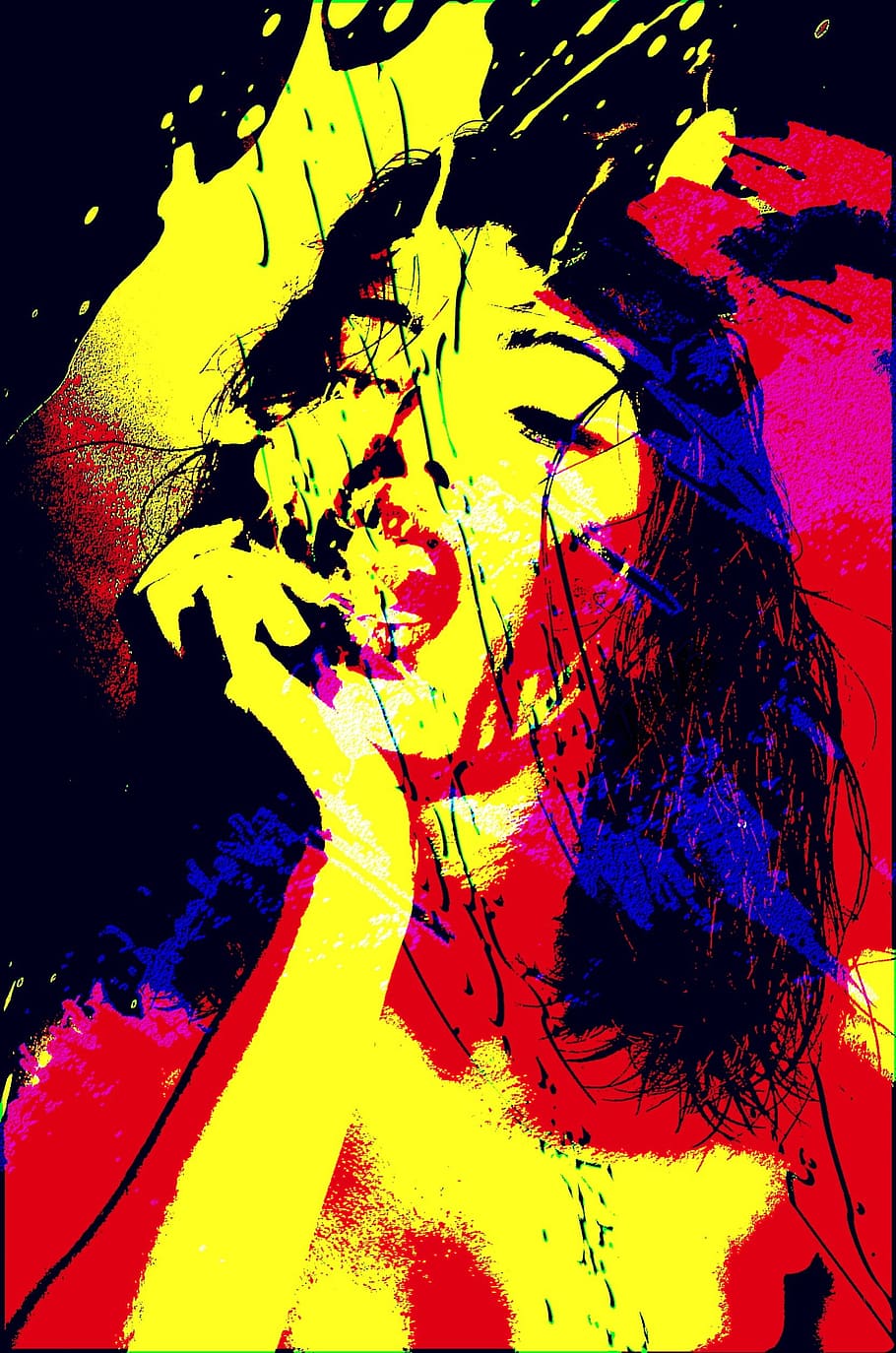 multicolored, woman, wearing, red, lipstick painting, pop art, color, artistic, sticker, paint