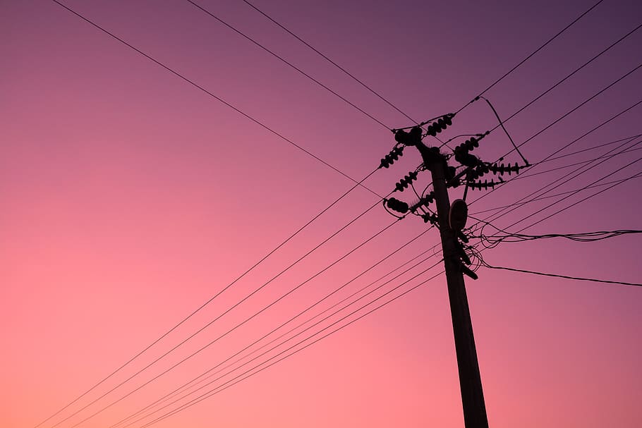 pos listrik, tiang listrik, langit saat matahari terbenam, kalkun, listrik, langsung, matahari terbenam, kabel, lampu, langit