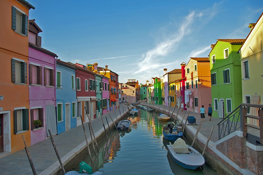 arquitectónico, fotografía, multicolor, edificio, barcos, durante el día, fotografía arquitectónica, venecia, burano, casa