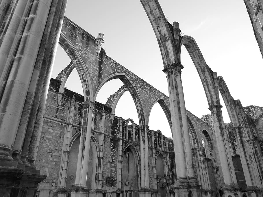 convento do carmo, bekas biara, tatanan carmelite, gothic, hancur, gempa bumi, kehancuran, sisa-sisa tembok, nave, berbentuk kolom