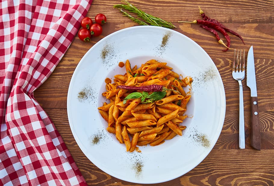 penne macaroni, white, plate, pasta, italian, close-up, food photo, backgrounds, restaurant, food