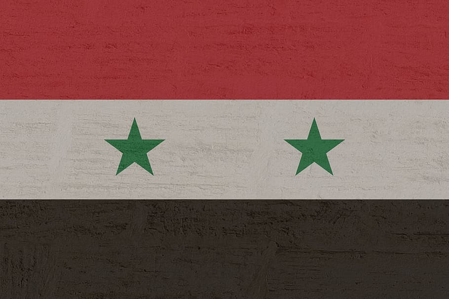Suriah, bendera, bentuk bintang, bentuk, patriotisme, fitur pembangunan dinding, merah, warna hijau, tidak ada orang, simbol