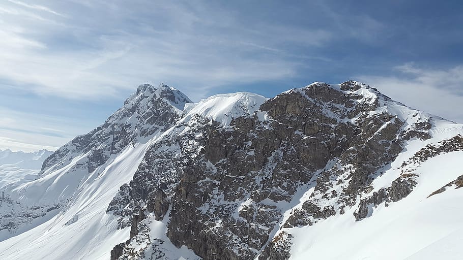fotografia de paisagem, montanha, neve, chifre áspero, alpino, montanhas tannheimer, allgäu, cume, rochoso, íngreme