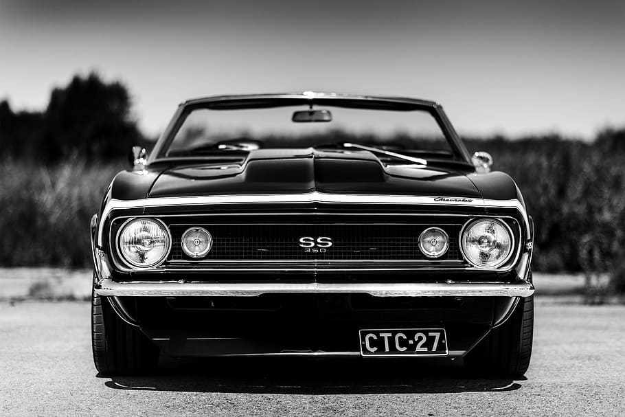 black, car grayscale photography, america, classic car, car, vintage, vehicle, old, auto, automobile