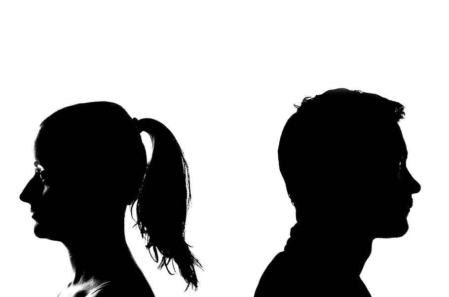 silhouette photo, man, woman, behind, silhouette, man and woman, breakup, divorce, separation, relationship