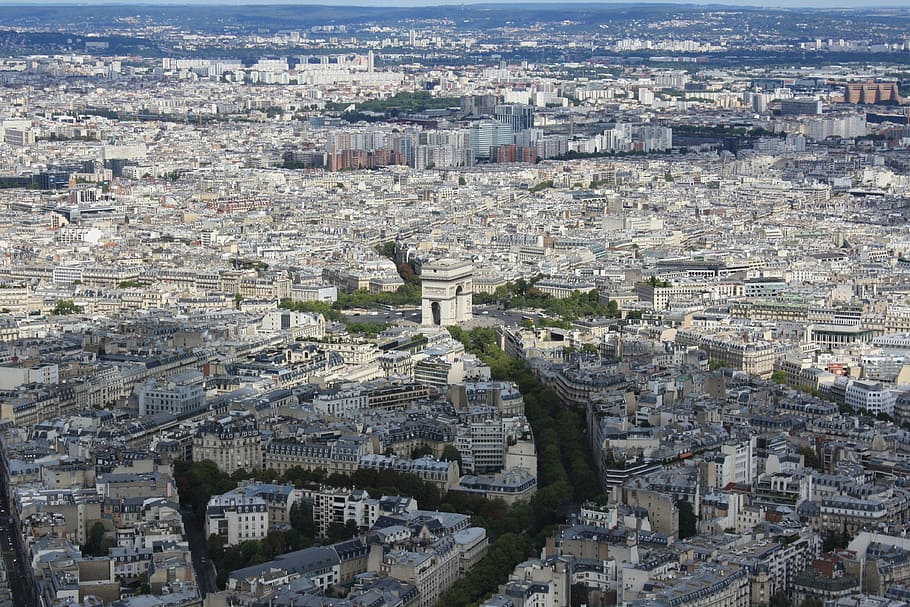paris, panorama, the capital of france, france, city, view, architecture, the arc de triomphe, the intersection, building