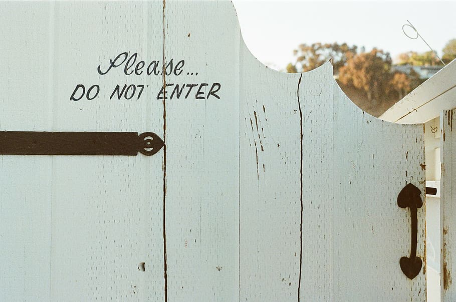 untitled, white, wooden, gate, please, enter, print, wood, do not enter, handle