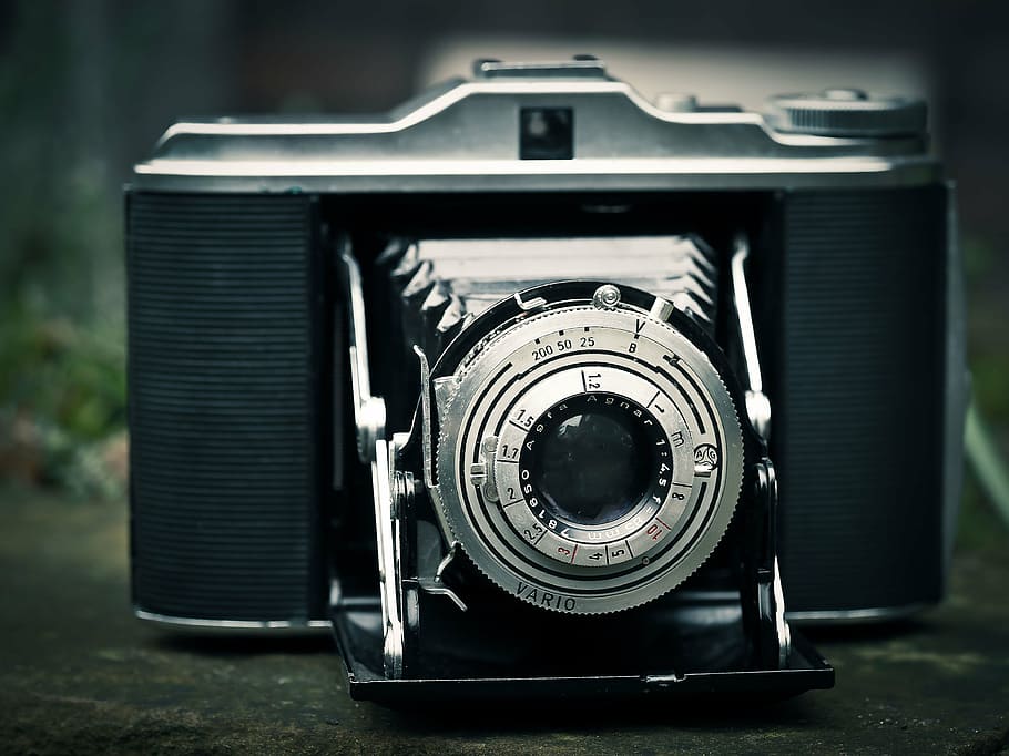 closeup, photography, blue, black, trail camera, photo camera, camera, agfa isolette, photograph, old