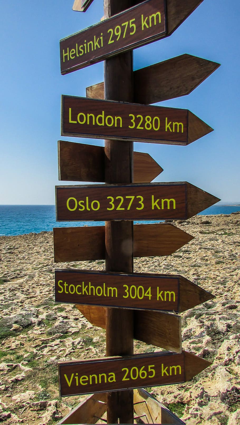 Cyprus, Ayia Napa, View Point, distance signs, wooden signs, sign, road Sign, directional Sign, direction, travel