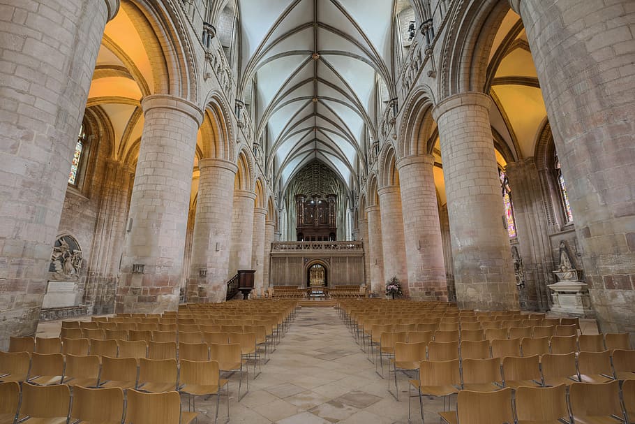 interior katedral, coklat, kursi, mengatur, di dalam, gereja, panjang, pulau, arsitektur, bangunan