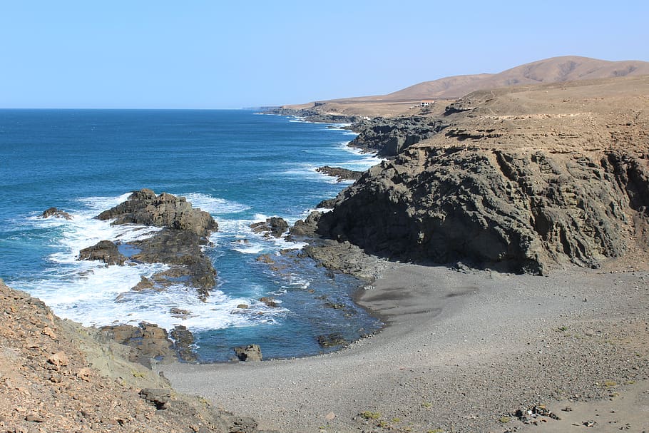 fuerteventura, Kepulauan Canary, liar, playa san ines, Spanyol, sisi, gurun, laut, lautan, liburan