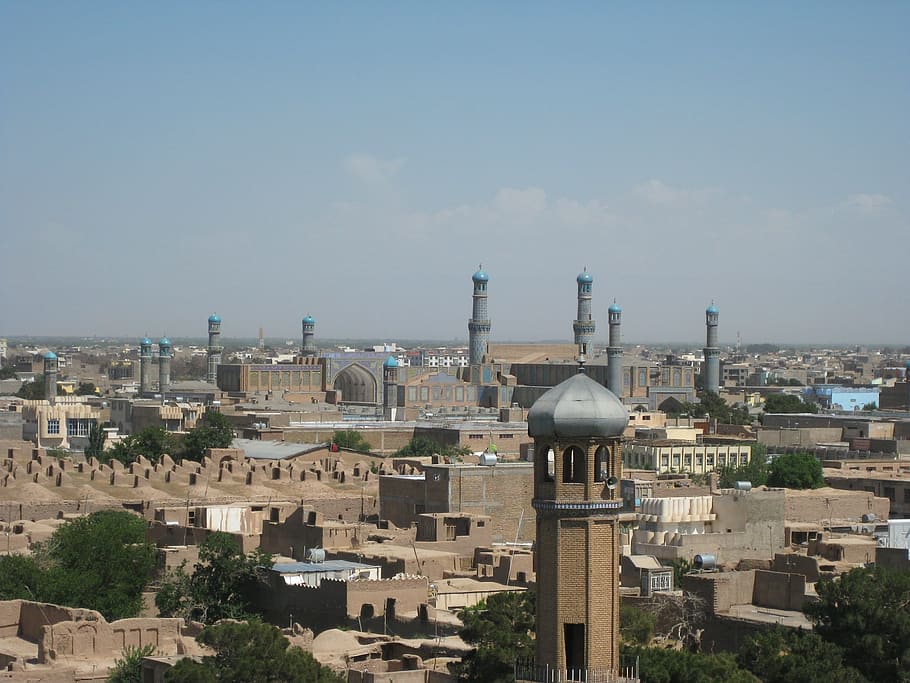 cinza, concreto, mesquita, dia, Herat, Afeganistão, Cidade, urbana, edifícios, estruturas