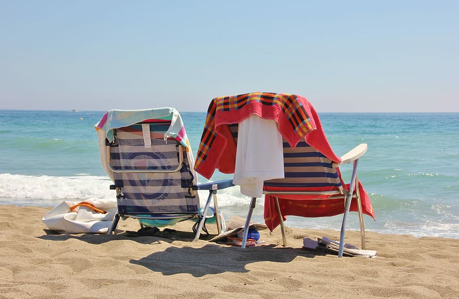 praia, areia, facilidade, cadeira, mar, verão, costa, férias, viagem, oceano