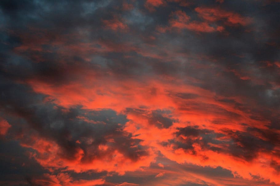 sky, clouds, red, orange, sunset, glow, gleam, cloud - sky, beauty in nature, dramatic sky