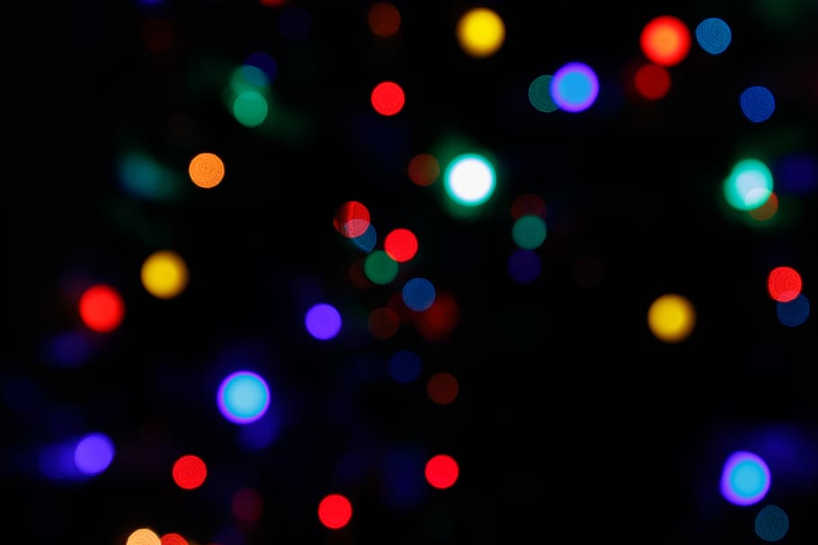 víspera de año nuevo, árbol de navidad, bokeh, luces, color, círculos, fondo, brillo, lugar, colorido