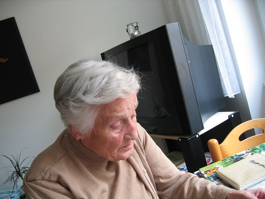 woman, brown, sweater, dependent, dementia, old, age, alzheimer's, retirement home, care for the elderly