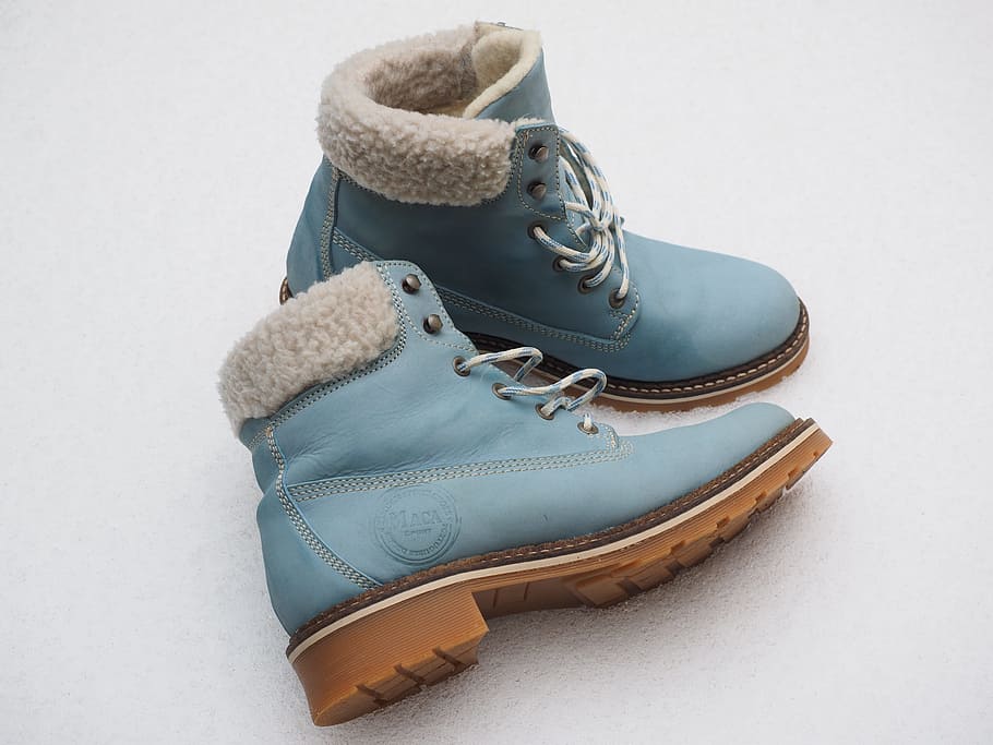 pair, blue, timberland work boots, Shoes, Winter, Boots, winter shoes, winter boots, light blue, leather boots